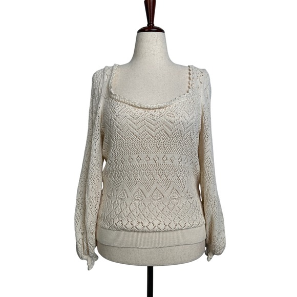 Lauren Ralph‎ Lauren Knit Overlay Long Sleeve Romantic Boho Top Size L - Picture 1 of 8